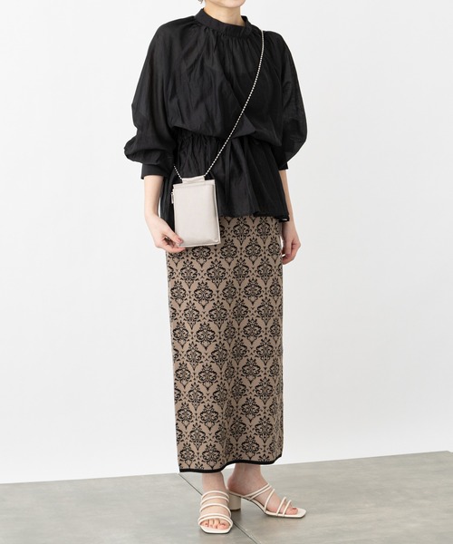 COLONY 2139(コロニートゥーワンスリーナイン)の「麻タッチダマスク柄ニットスカート(スカート・レディース・ブラック/ベージュ・FREE)」の9枚目の写真