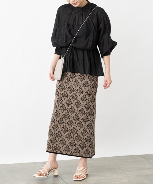 COLONY 2139(コロニートゥーワンスリーナイン)の「麻タッチダマスク柄ニットスカート(スカート・レディース・ブラック/ベージュ・FREE)」の10枚目の写真