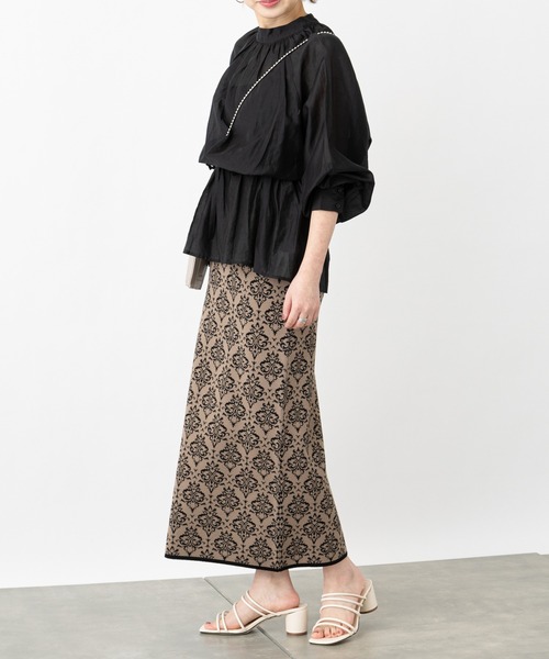 COLONY 2139(コロニートゥーワンスリーナイン)の「麻タッチダマスク柄ニットスカート(スカート・レディース・ブラック/ベージュ・FREE)」の11枚目の写真