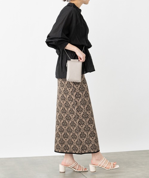 COLONY 2139(コロニートゥーワンスリーナイン)の「麻タッチダマスク柄ニットスカート(スカート・レディース・ブラック/ベージュ・FREE)」の14枚目の写真