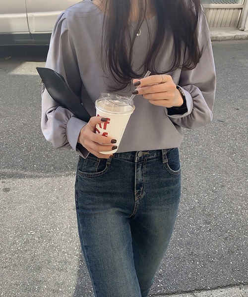 Girly Doll（ガーリードール）の「ギャザーボリューム袖ブラウス（シャツ/ブラウス・レディース・オフホワイト/ブルー/ブラック/ピンクベージュ/ミント/グレイッシュベージュ/ネイビー/グレー/ベージュ・M/L）」の14枚目の写真