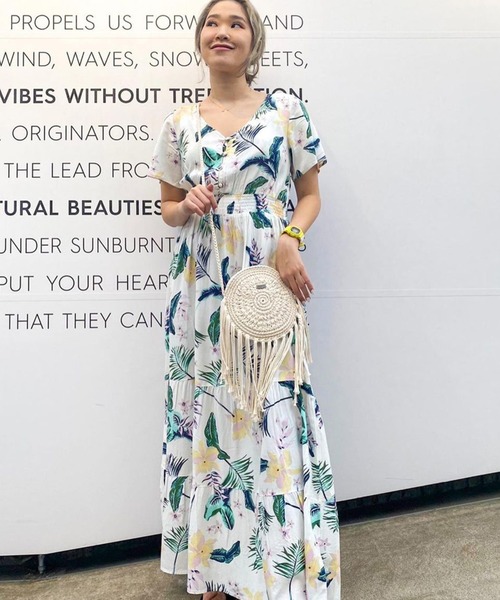 ROXY ロキシー【XS】ワンピース ロングワンピース ボタニカル 花柄 総柄 ROXY（ロキシー）の「HOT TROPICS MAXI PRI/ロキシーボタニカル
