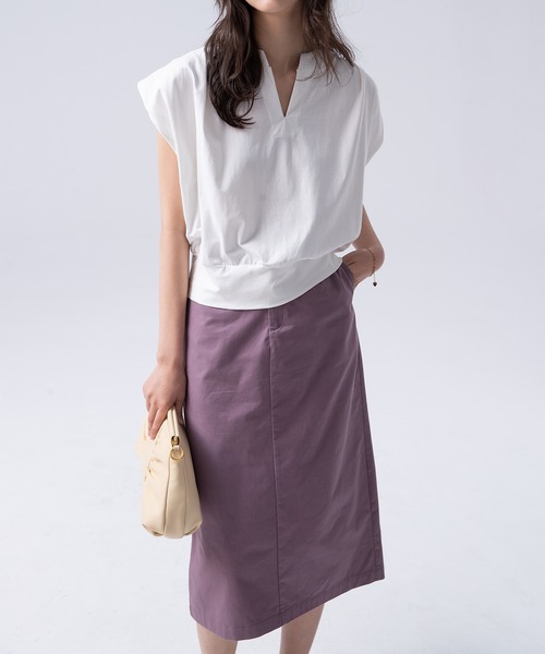 SAISON DE PAPILLON(セゾンドパピヨン)の「【綿100%】Iラインセミタイトスカート(スカート・レディース・パープル/ネイビー/グリーン・S/M/L/XL)」の21枚目の写真