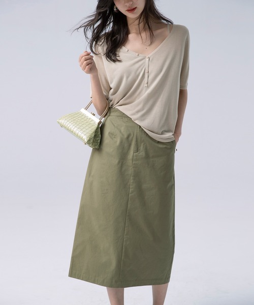 SAISON DE PAPILLON(セゾンドパピヨン)の「【綿100%】Iラインセミタイトスカート(スカート・レディース・パープル/ネイビー/グリーン・S/M/L/XL)」の11枚目の写真