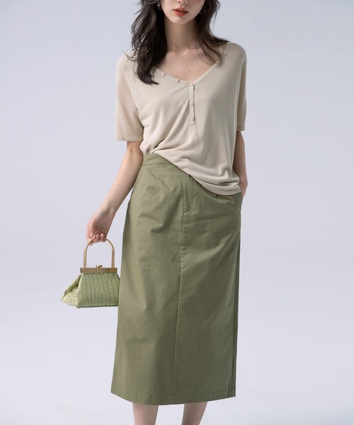 SAISON DE PAPILLON(セゾンドパピヨン)の「【綿100%】Iラインセミタイトスカート(スカート・レディース・パープル/ネイビー/グリーン・S/M/L/XL)」の15枚目の写真