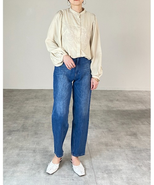 She's Closet（シーズクローゼット）の「刺繍入りバンドカラーチュニックブラウス（チュニック・レディース・オリーブ/アイボリー/ダークブルー・FREE）」の6枚目の写真