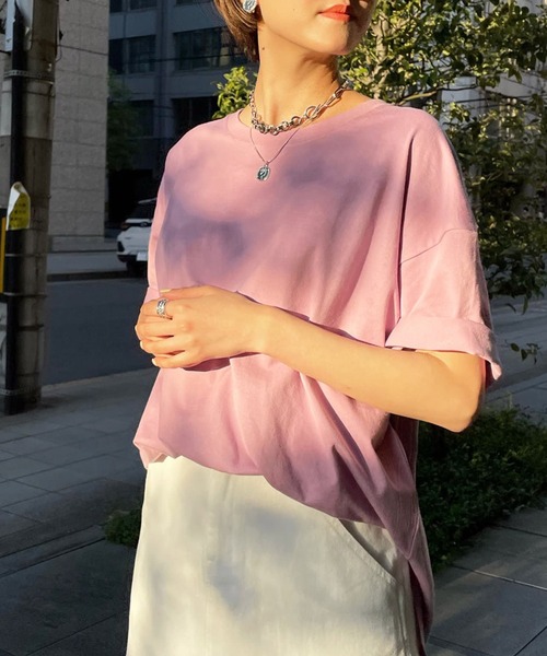 DouDou(ドゥドゥ)の「【新色追加】5分袖ビッグT(Tシャツ/カットソー・レディース・アイボリー/チャコールグレー/ホワイト/モカ/ブラウン/ピンク/ミント・FREE)」の7枚目の写真