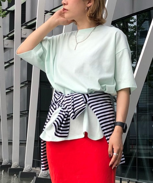 DouDou(ドゥドゥ)の「【新色追加】5分袖ビッグT(Tシャツ/カットソー・レディース・アイボリー/チャコールグレー/ホワイト/モカ/ブラウン/ピンク/ミント・FREE)」の6枚目の写真