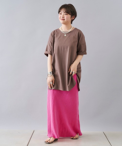 DouDou(ドゥドゥ)の「【新色追加】5分袖ビッグT(Tシャツ/カットソー・レディース・アイボリー/チャコールグレー/ホワイト/モカ/ブラウン/ピンク/ミント・FREE)」の8枚目の写真