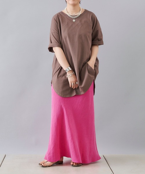 DouDou(ドゥドゥ)の「【新色追加】5分袖ビッグT(Tシャツ/カットソー・レディース・アイボリー/チャコールグレー/ホワイト/モカ/ブラウン/ピンク/ミント・FREE)」の9枚目の写真