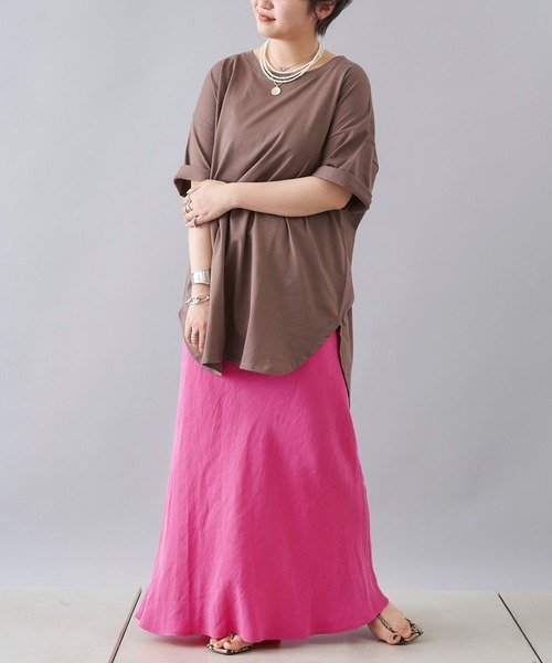 DouDou(ドゥドゥ)の「【新色追加】5分袖ビッグT(Tシャツ/カットソー・レディース・アイボリー/チャコールグレー/ホワイト/モカ/ブラウン/ピンク/ミント・FREE)」の10枚目の写真