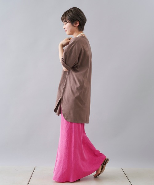 DouDou(ドゥドゥ)の「【新色追加】5分袖ビッグT(Tシャツ/カットソー・レディース・アイボリー/チャコールグレー/ホワイト/モカ/ブラウン/ピンク/ミント・FREE)」の11枚目の写真