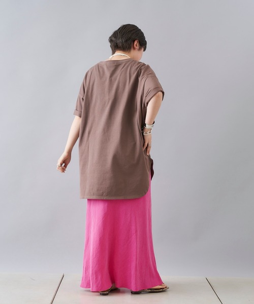 DouDou(ドゥドゥ)の「【新色追加】5分袖ビッグT(Tシャツ/カットソー・レディース・アイボリー/チャコールグレー/ホワイト/モカ/ブラウン/ピンク/ミント・FREE)」の12枚目の写真