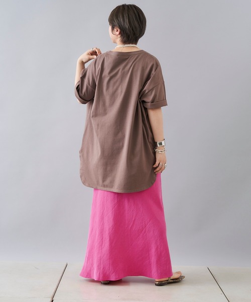 DouDou(ドゥドゥ)の「【新色追加】5分袖ビッグT(Tシャツ/カットソー・レディース・アイボリー/チャコールグレー/ホワイト/モカ/ブラウン/ピンク/ミント・FREE)」の13枚目の写真