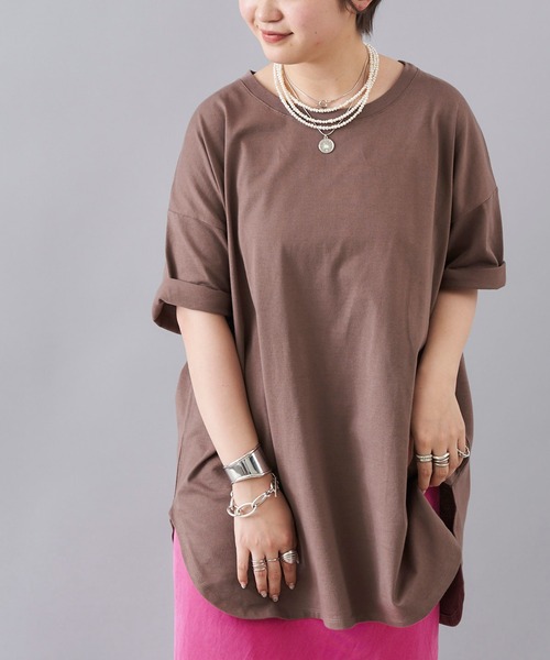 DouDou(ドゥドゥ)の「【新色追加】5分袖ビッグT(Tシャツ/カットソー・レディース・アイボリー/チャコールグレー/ホワイト/モカ/ブラウン/ピンク/ミント・FREE)」の14枚目の写真