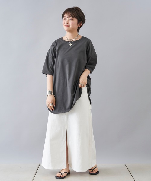 DouDou(ドゥドゥ)の「【新色追加】5分袖ビッグT(Tシャツ/カットソー・レディース・アイボリー/チャコールグレー/ホワイト/モカ/ブラウン/ピンク/ミント・FREE)」の17枚目の写真