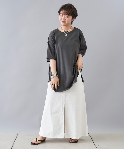 DouDou(ドゥドゥ)の「【新色追加】5分袖ビッグT(Tシャツ/カットソー・レディース・アイボリー/チャコールグレー/ホワイト/モカ/ブラウン/ピンク/ミント・FREE)」の18枚目の写真