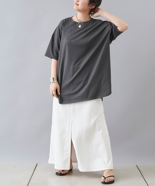 DouDou(ドゥドゥ)の「【新色追加】5分袖ビッグT(Tシャツ/カットソー・レディース・アイボリー/チャコールグレー/ホワイト/モカ/ブラウン/ピンク/ミント・FREE)」の19枚目の写真