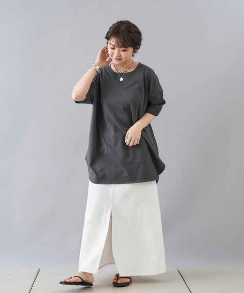 DouDou(ドゥドゥ)の「【新色追加】5分袖ビッグT(Tシャツ/カットソー・レディース・アイボリー/チャコールグレー/ホワイト/モカ/ブラウン/ピンク/ミント・FREE)」の20枚目の写真