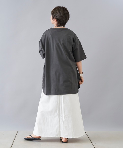 DouDou(ドゥドゥ)の「【新色追加】5分袖ビッグT(Tシャツ/カットソー・レディース・アイボリー/チャコールグレー/ホワイト/モカ/ブラウン/ピンク/ミント・FREE)」の21枚目の写真