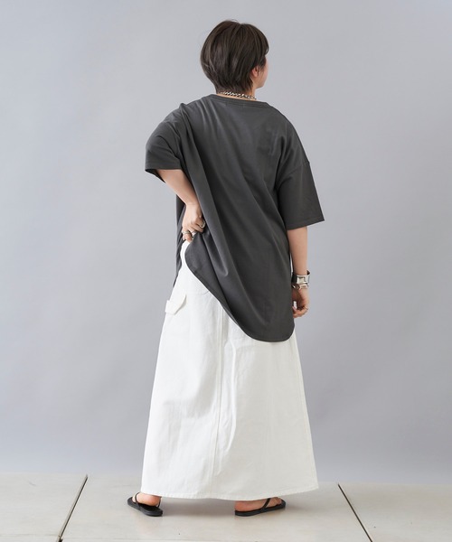 DouDou(ドゥドゥ)の「【新色追加】5分袖ビッグT(Tシャツ/カットソー・レディース・アイボリー/チャコールグレー/ホワイト/モカ/ブラウン/ピンク/ミント・FREE)」の22枚目の写真