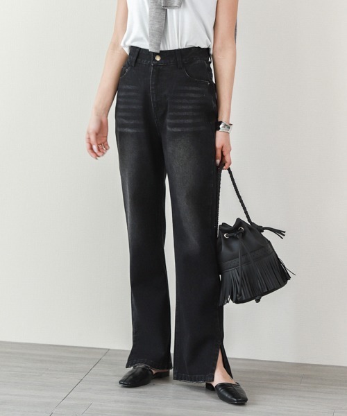 La-gemme(ラジェム)の「サイドスリットデニムパンツ(デニムパンツ・レディース・インディゴブルー/ホワイト/ブラック・M/L)」の14枚目の写真