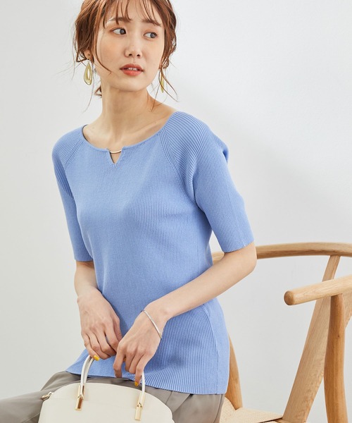 ROPE' PICNIC(ロペピクニック)の「【UVケア】【2WAY】ゴールドバーツキリブプルオーバー(ニット/セーター・レディース・ブラック/ベージュ/ネイビー/サックスブルー/ピンク/イエロー・40/38)」の1枚目の写真