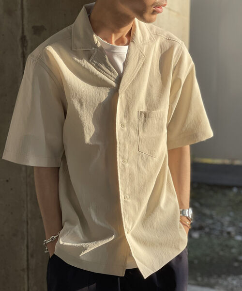 GLOSTER（グロスター）の「EVALET QUICK DRY  オープンカラーシャツ (※シワになりにくい素材を使用！)（シャツ/ブラウス・メンズ・ネイビー/アイボリー/ブラウン・SMALL/MEDIUM/LARGE）」の2枚目の写真