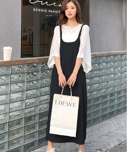 LUGG NAGG（ラグナグ）の「キャミワンピース＆ワイドスリーブシャツセットアップ（ワンピース・レディース・アッシュブラウン/ブラック・M/XL/L）」の2枚目の写真