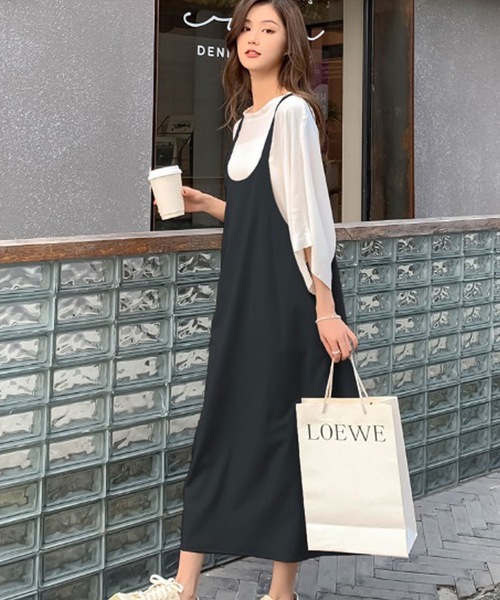 LUGG NAGG（ラグナグ）の「キャミワンピース＆ワイドスリーブシャツセットアップ（ワンピース・レディース・アッシュブラウン/ブラック・M/XL/L）」の3枚目の写真