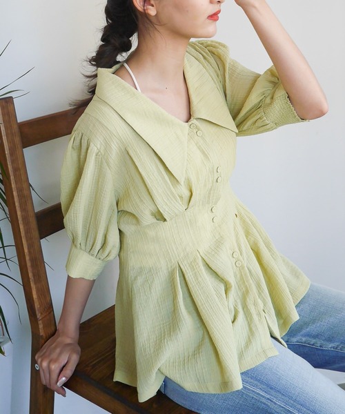 シャツ ブラウス トップスbigカラーウエストタックブラウス シャツ ブラウス Ladymade レディメイド のファッション