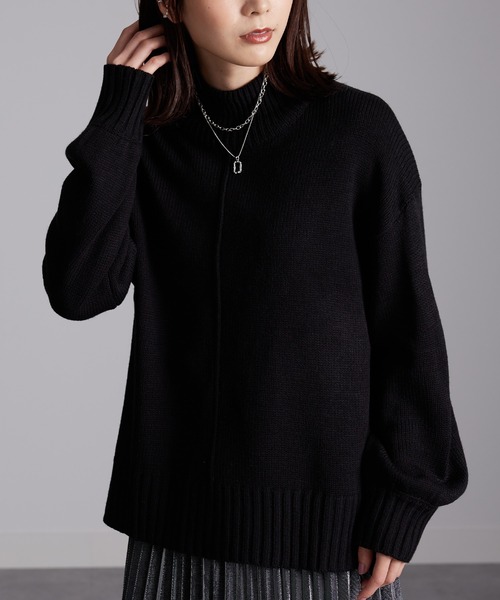 RANAN(ラナン)の「ハイネック配色ニットプルオーバー(ニット/セーター・レディース・ブラック/ベージュ/グレー/オレンジ/モカ/オレンジ系/ベージュ系/ネイビー/ブラック系/アイボリー・M/L/LL/3L)」の3枚目の写真