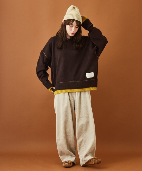 CUBE SUGAR（キューブシュガー）の「サッカーコール ダーツ コクーンパンツ（その他パンツ・レディース・ブラウン/イエロー/グリーン/ナチュラル・M）」の18枚目の写真