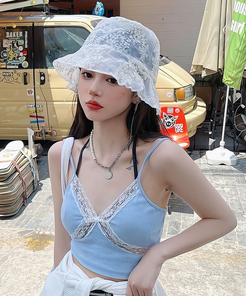 me+em select(ミームセレクト)の「シアーレース刺繍バケットハット(ハット・レディース・ブラック/ベージュ・FREE)」の6枚目の写真