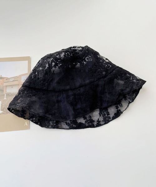 me+em select(ミームセレクト)の「シアーレース刺繍バケットハット(ハット・レディース・ブラック/ベージュ・FREE)」の8枚目の写真