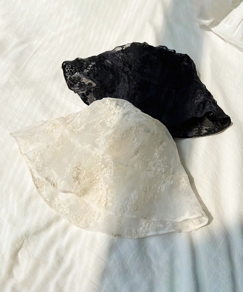 me+em select(ミームセレクト)の「シアーレース刺繍バケットハット(ハット・レディース・ブラック/ベージュ・FREE)」の9枚目の写真