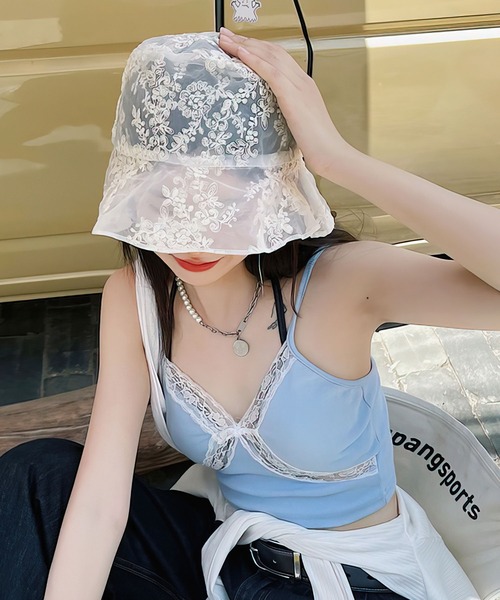 me+em select(ミームセレクト)の「シアーレース刺繍バケットハット(ハット・レディース・ブラック/ベージュ・FREE)」の4枚目の写真