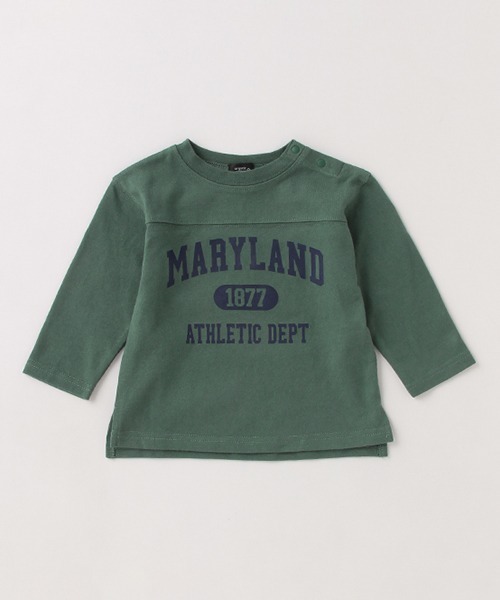 petit main（プティマイン）の「【オーガニック】カレッジロゴロンT（Tシャツ/カットソー・キッズ・オフホワイト/チャコール/キャメル/グリーン・100cm/90cm/80ｃｍ/130cm/120cm/110cm）」の3枚目の写真