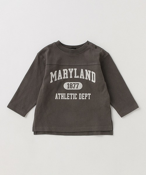 petit main（プティマイン）の「【オーガニック】カレッジロゴロンT（Tシャツ/カットソー・キッズ・オフホワイト/チャコール/キャメル/グリーン・100cm/90cm/80ｃｍ/130cm/120cm/110cm）」の2枚目の写真