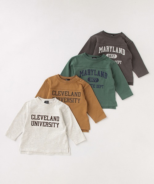 petit main（プティマイン）の「【オーガニック】カレッジロゴロンT（Tシャツ/カットソー・キッズ・オフホワイト/チャコール/キャメル/グリーン・100cm/90cm/80ｃｍ/130cm/120cm/110cm）」の14枚目の写真