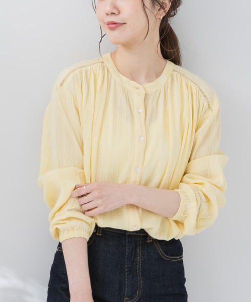 ルルウィルビー　フラワーストライプ楊柳ギャザースリーブブラウス ブルー URBAN RESEARCH Sonny Label（アーバンリサーチサニーレーベル