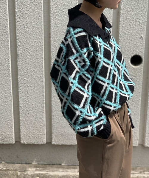 Jewelobe(ジュエローブ)の「チェック柄オーバーポロニットプルオーバー(ニット/セーター・レディース・ブルー/ブラック・FREE)」の17枚目の写真