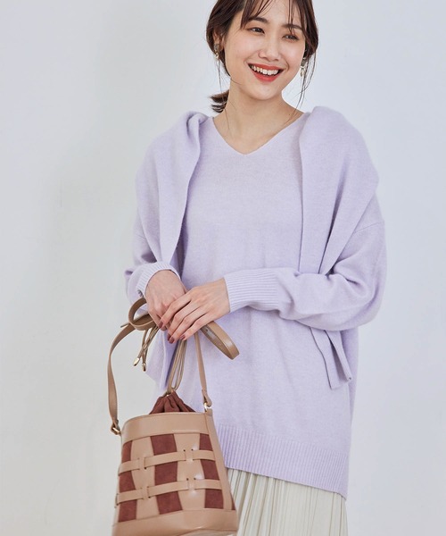 ROPE' PICNIC（ロペピクニック）の「チャイニーズラクーン混ニットロングVネックプルオーバー（ニット/セーター・レディース・オフホワイト/ブラウン/ダークラベンダー/イエロー系その他・38）」の4枚目の写真