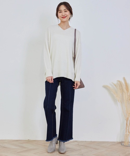 ROPE' PICNIC（ロペピクニック）の「チャイニーズラクーン混ニットロングVネックプルオーバー（ニット/セーター・レディース・オフホワイト/ブラウン/ダークラベンダー/イエロー系その他・38）」の12枚目の写真