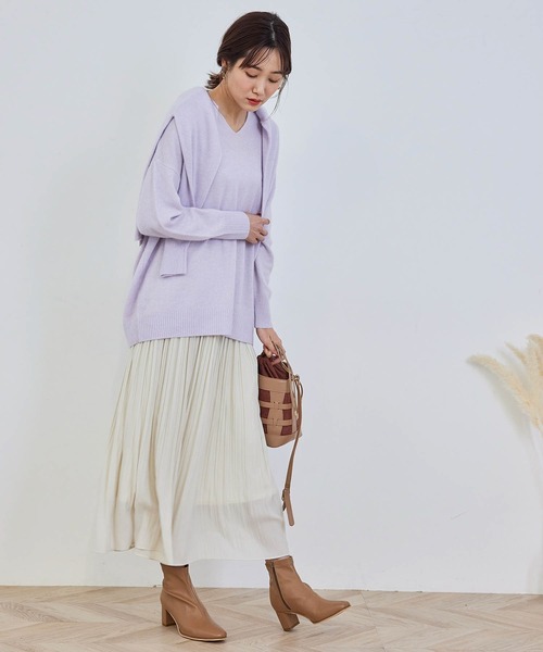ROPE' PICNIC（ロペピクニック）の「チャイニーズラクーン混ニットロングVネックプルオーバー（ニット/セーター・レディース・オフホワイト/ブラウン/ダークラベンダー/イエロー系その他・38）」の10枚目の写真