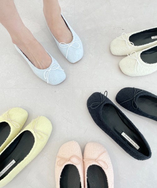 by muni:r（バイ ムニール）の「リボン ラウンドト フラット シューズ（バレエシューズ・レディース・スカイブルー/ブラック/ピンク/イエロー/アイボリー・23.0cm/24.0cm/25.0cm）」の10枚目の写真