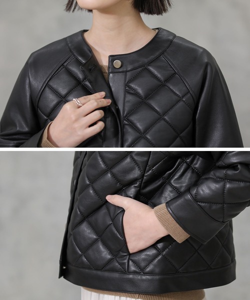 margaux（マルゴー）の「エコレザーキルトジャケット（その他アウター・レディース・ブラック・FREE）」の5枚目の写真