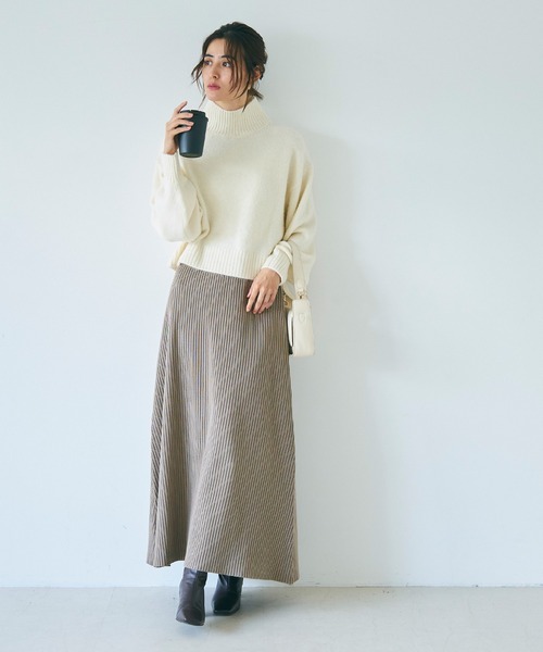 coca（coca）（コカ）の「リブニットセミフレアスカート（スカート・レディース・ブラック/グレー/グレイッシュベージュ・SHORT/LONG）」の21枚目の写真