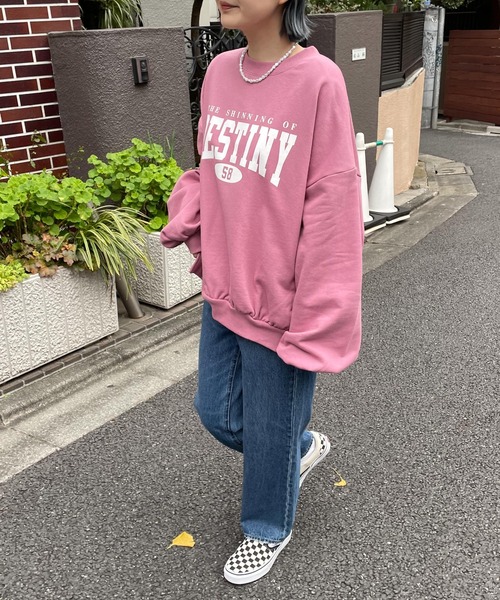 WEGO(ウィゴー)の「WEGO/バルーンシルエットロゴスウェット(スウェット・レディース・ホワイト/ブラック/サックスブルー/ピンク/オートミール・FREE)」の7枚目の写真