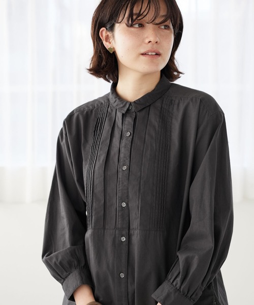 CRAFT STANDARD BOUTIQUE(クラフトスタンダードブティック)の「ピンタックシャツ *(シャツ/ブラウス・レディース・チャコールグレー/アイボリー/グリーン系その他/チェック/ブルー系その他4・FREE)」の3枚目の写真